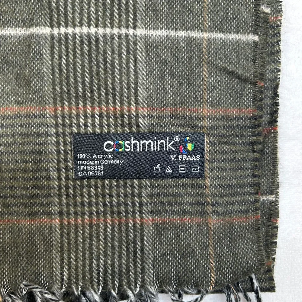 Coshmink V.Fraas Plaid Winter Scarf Gray Brown Windowpane Pattern Fringe Acrylic